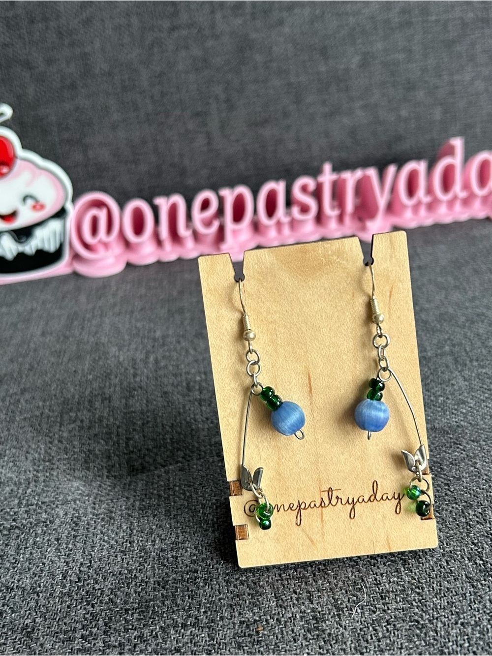 Handcrafted Safety Pin Earrings with Colorful Beads, Silver, Blue, Green - Picture 14 of 15